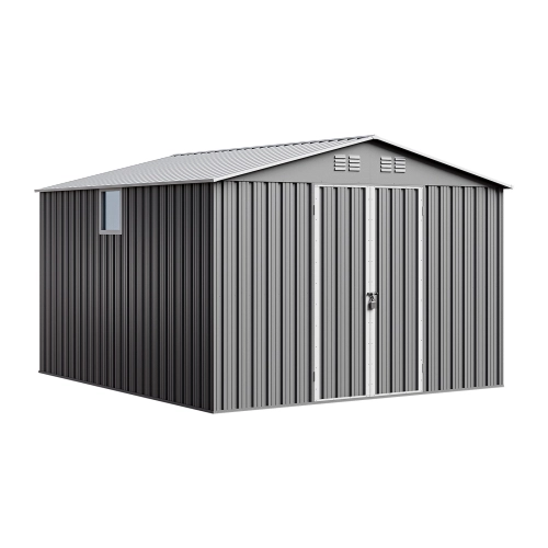 Domek ogrodowy narzędziowy NORDVIC 283x313 cm - Ocynkowany, Dwuspadowy Dach, Wentylacja, Light Grey